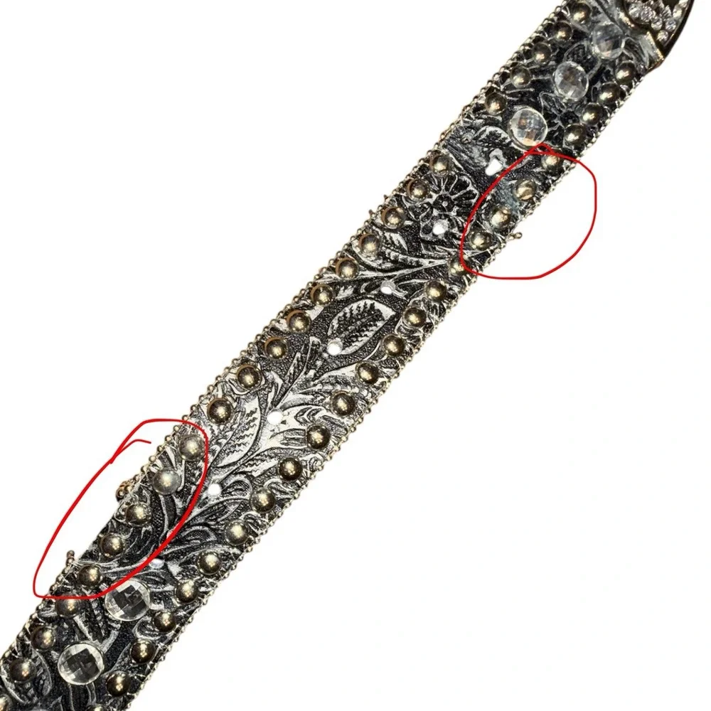 Genuine Leather & Rhinestone Belt Women's XL Y2K Punk Western Bling